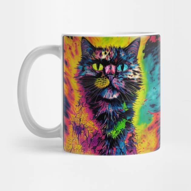 Psychedelic Multicolored Cat by Trip Tank